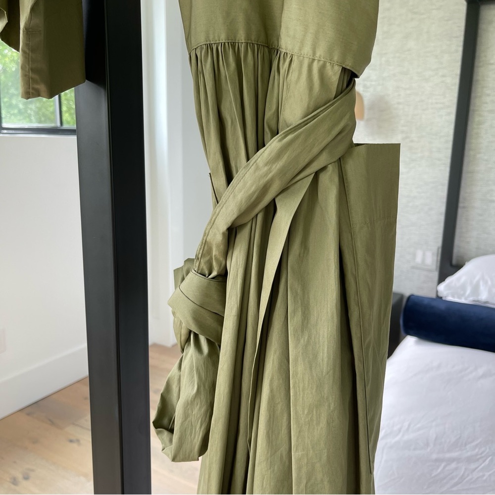 Three Graces London Charita Green Cotton-poplin Wrap Dress In Khaki Army Green - Picture 13 of 15